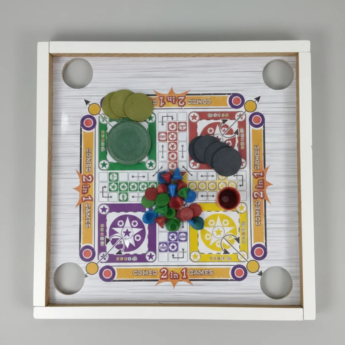 Premium 2-in-1 Wooden Ludo & Carrom Board Game Set - Image 3