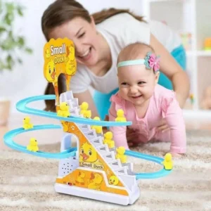 Musical Duck Climbing Stairs Toy with LED Lights and Race Track for Kids