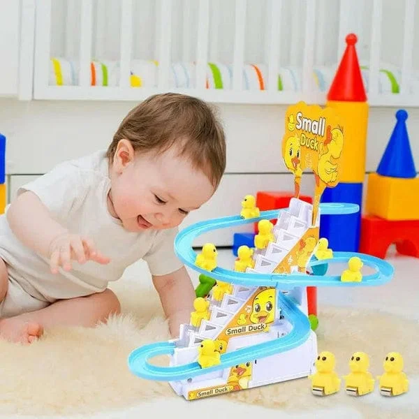 Musical Duck Climbing Stairs Toy with LED Lights and Race Track for Kids - Image 2