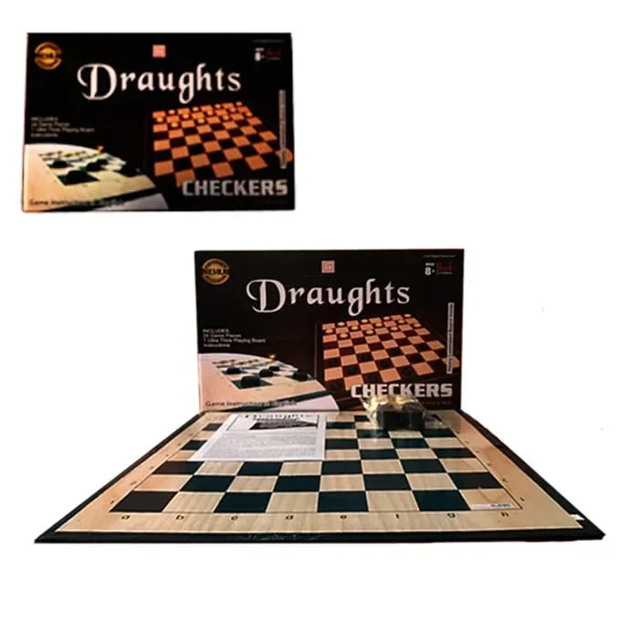 2-in-1 Wooden Draughts & Checkers Board Game Set
