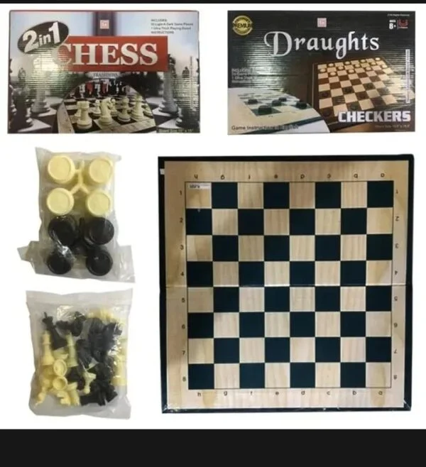 2-in-1 Wooden Draughts & Checkers Board Game Set - Image 2