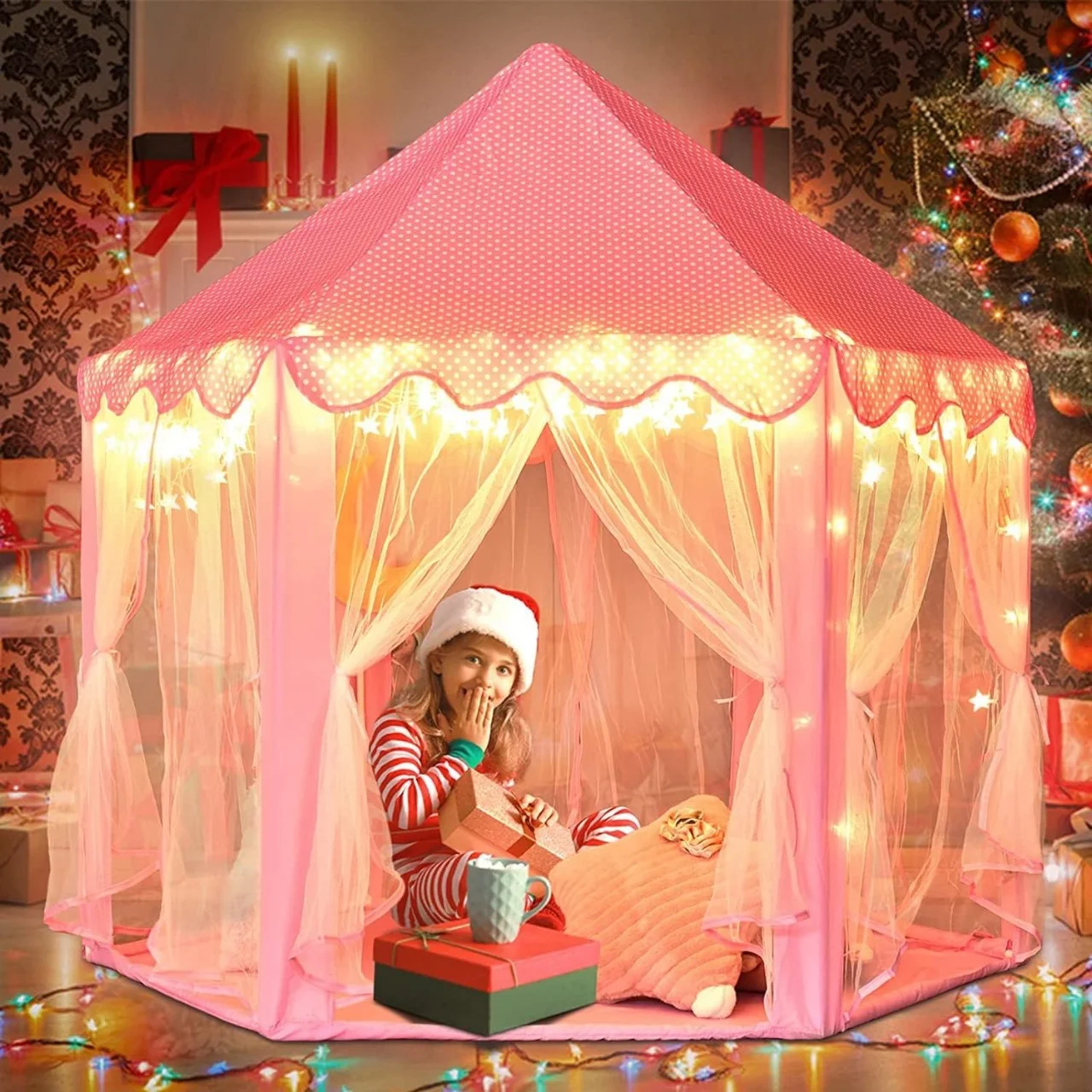 Princess Castle Tent House for Girls with Fairy Lights - Image 2