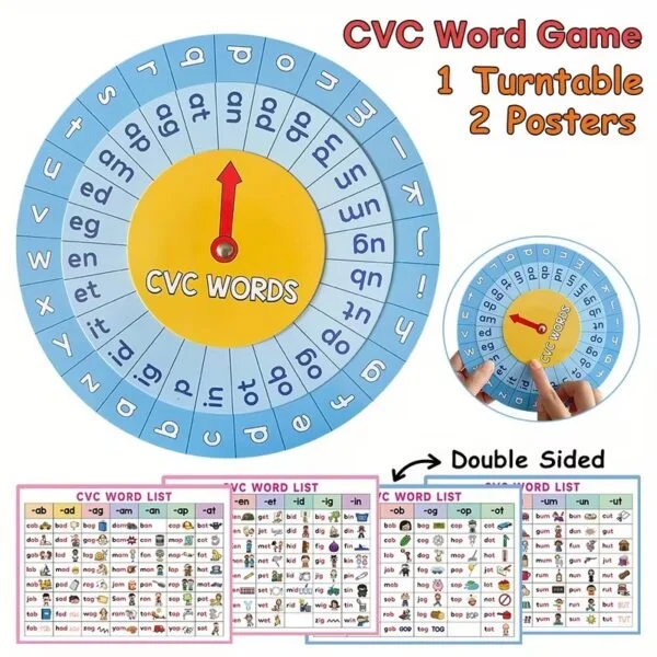 3-in-1 Kids Learning Kit – CVC Word Builder & Multiplication Turntable Game - Image 2