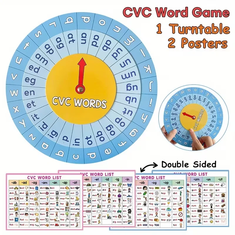 3-in-1 Kids Learning Kit – CVC Word Builder & Multiplication Turntable Game - Image 5